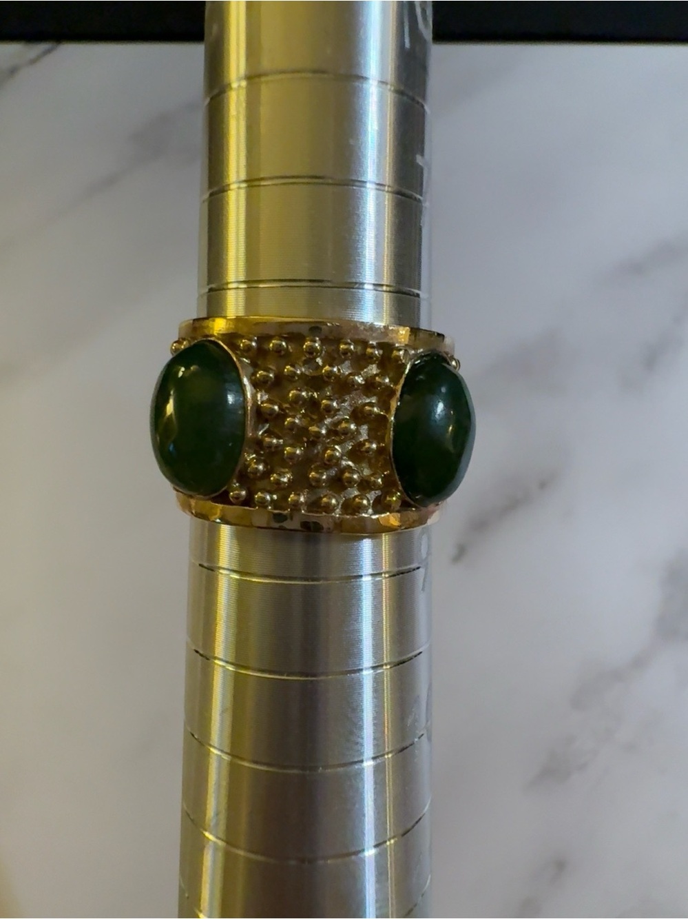 Vintage 14K Gold Natural Jade Cabochon Statement Ring